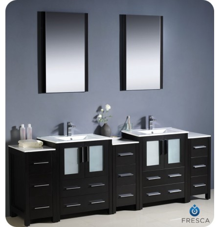 Fresca FVN62-72ES-UNS Torino 84" Double Sink Modern Bathroom Vanity with 3 Side Cabinets and Integrated Sinks in Espresso
