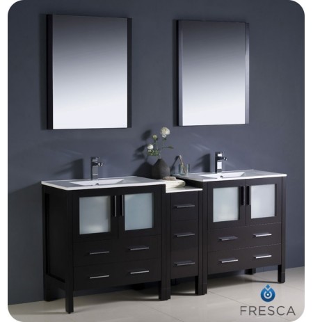 Fresca FVN62-301230ES-UNS Torino 72" Double Sink Modern Bathroom Vanity with Side Cabinet and Integrated Sinks in Espresso