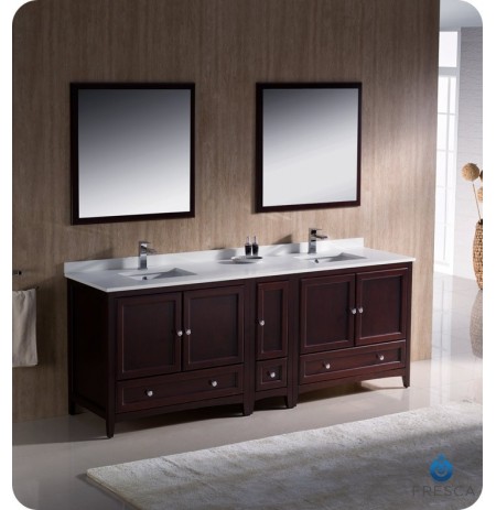 Fresca FVN20-361236MH Oxford 84" Traditional Double Sink Bathroom Vanity with Side Cabinet in Mahogany