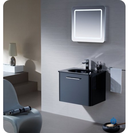 Fresca FVN1724BL Brillante Wall Mount Modern Bathroom Vanity in Black