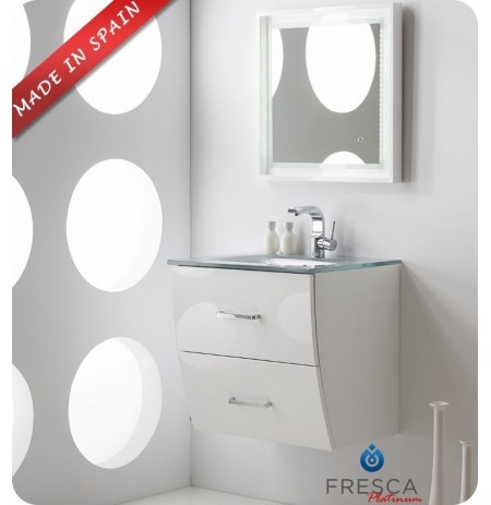 Fresca Platinum FPVN7624WH Wave 24" White Gloss Wall-Mount Modern Bathroom Vanity