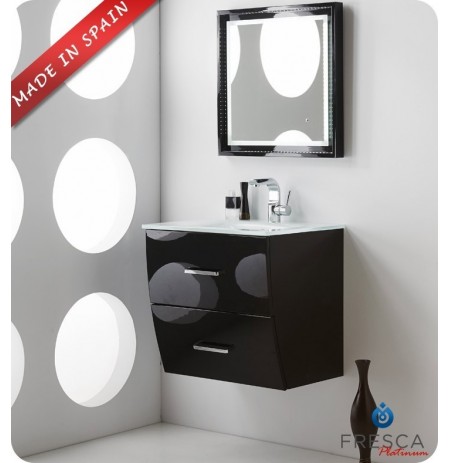 Fresca Platinum FPVN7624BL Wave 24" Black Gloss Wall-Mount Modern Bathroom Vanity