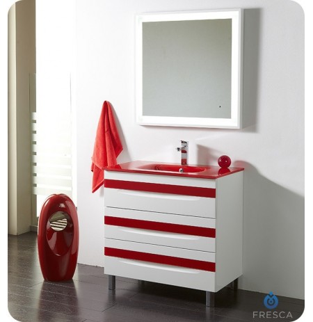 Fresca Platinum FPVN7564-WH-RD-RD Giocco 32" Glossy White/Red Modern Bathroom Vanity