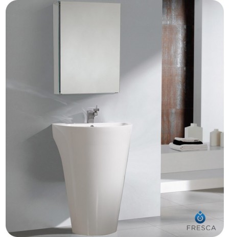 Fresca FVN5023WH Parma Pedestal Bathroom Sink with Medicine Cabinet