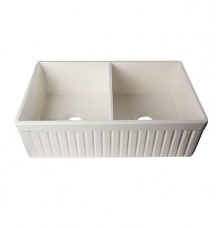 ALFI Brand AB537-B Double Basin Farmhouse Fireclay Kitchen Sink in Biscuit