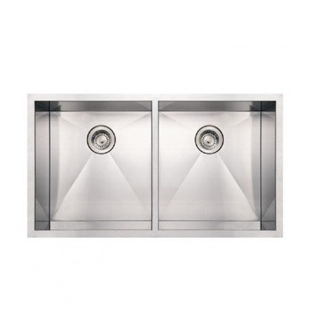 Whitehaus WHNCM3720EQ Noah's Collection Brushed Stainless Steel Commercial Double Bowl Undermount Sink