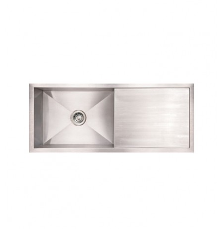 Whitehaus WHNCM4019 Noah's Collection Brushed Stainless Steel Commercial Single Bowl Undermount Sink with Integral Drainboard