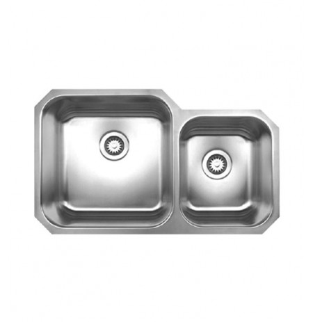 Whitehaus WHNDBU3320 Noah's Collection Brushed Stainless Steel Double Bowl Undermount Sink