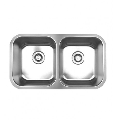 Whitehaus WHNEDB3118 Noah's Collection Brushed Stainless Steel Double Bowl Undermount Sink