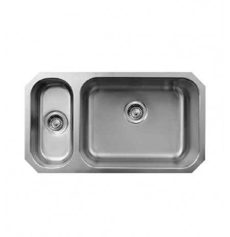 Whitehaus WHNDBU3118GDL Noah's Collection Brushed Stainless Steel Double Bowl Undermount Disposal Sink