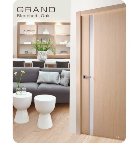 Arazzinni G208-BO Grand 208 Interior Door in a Bleached Oak Finish with Frosted Glass Strip
