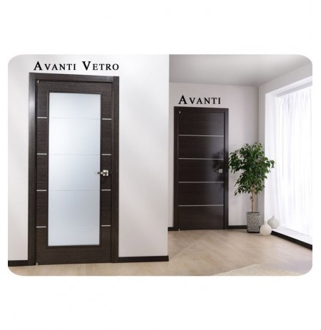 Arazzinni AV-BA Avanti Vetro Interior Door in a Black Apricot Finish with Silver Strips and Frosted Glass