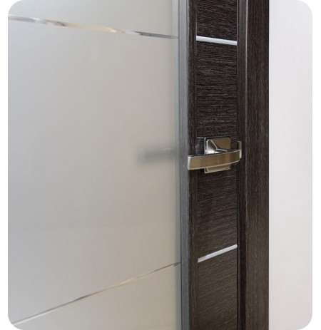 Arazzinni AV-BA Avanti Vetro Interior Door in a Black Apricot Finish with Silver Strips and Frosted Glass