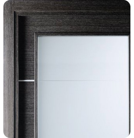 Arazzinni AV-BA Avanti Vetro Interior Door in a Black Apricot Finish with Silver Strips and Frosted Glass