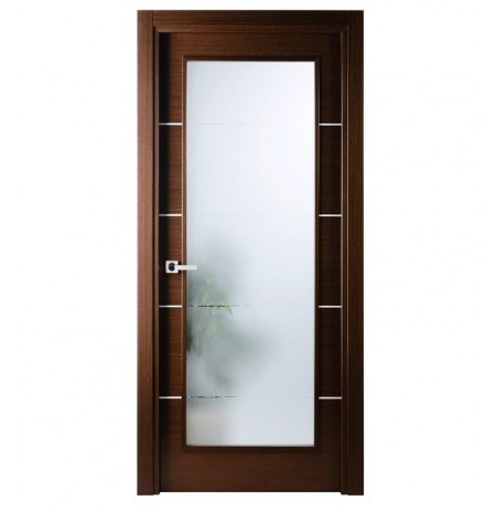 Arazzinni MV-IW Mia Vetro Interior Door in a Wenge Finish with Silver Strips and Frosted Glass