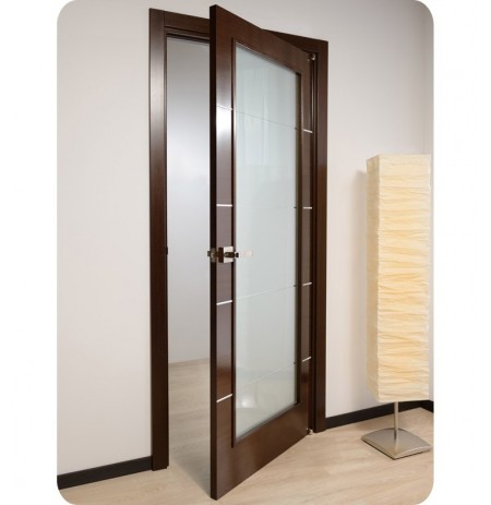 Arazzinni MV-IW Mia Vetro Interior Door in a Wenge Finish with Silver Strips and Frosted Glass