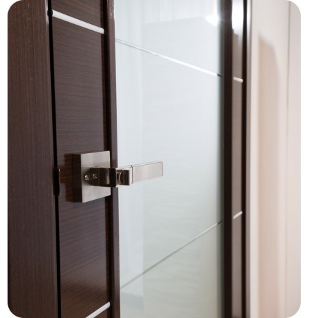 Arazzinni MV-IW Mia Vetro Interior Door in a Wenge Finish with Silver Strips and Frosted Glass