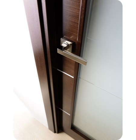 Arazzinni MV-IW Mia Vetro Interior Door in a Wenge Finish with Silver Strips and Frosted Glass