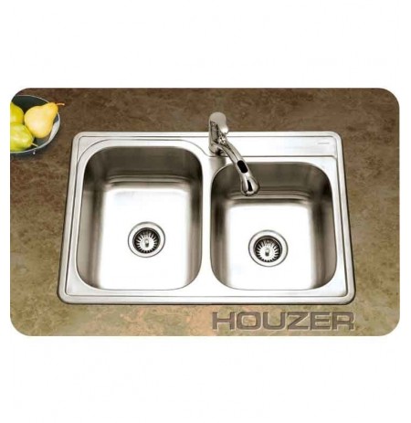 Houzer ISL-3322BS1-1 Self Rimming 60 / 40 Double Basin Single Hole Kitchen Sink