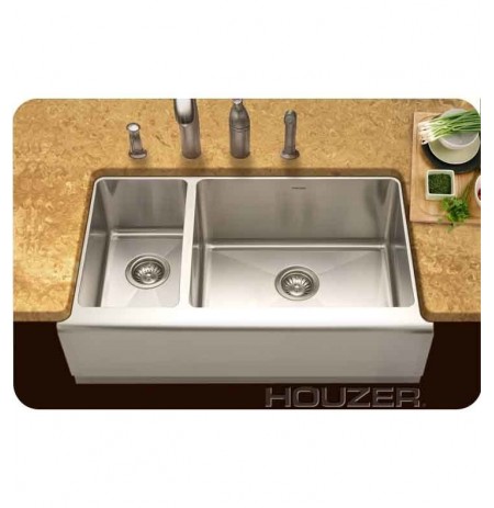 Houzer EPO-3370SL Farm House Undermount 70 / 30 Large Right Basin Kitchen Sink