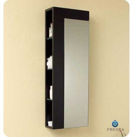 Fresca FST1024ES Espresso Bathroom Linen Side Cabinet with Large Mirror Door