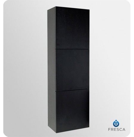 Fresca FST8090BW Black Bathroom Linen Side Cabinet with 3 Large Storage Areas