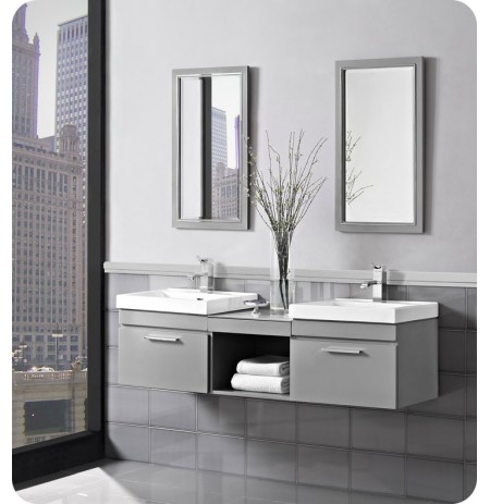 Fairmont Designs 179-WV21_WB1818_WV21 Metropolitan 60" Modular Wall Mount Vanity and Sink Set in Glossy Light Gray