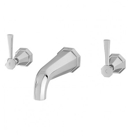 Rohl U.3170LS-2 Perrin & Rowe Deco Wall Mounted Widespread Lavatory Faucet with Metal Lever Handles