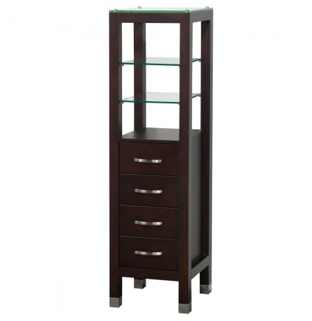 Bathroom Linen Tower in Espresso with Shelved Cabinet Storage and 4 Drawers