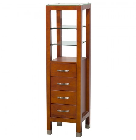 Linen Tower with Glass Shelving and 4 Drawers in Cherry