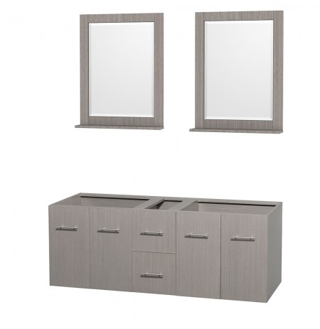 60 inch Double Bathroom Vanity in Gray Oak, No Countertop, No Sinks, and 24 inch Mirrors