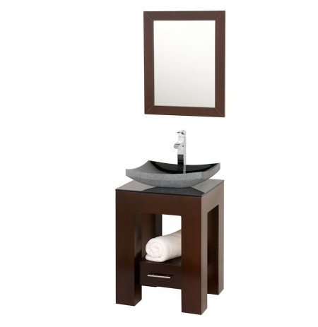 22 inch Single Bathroom Vanity in Espresso, Smoke Glass Countertop, Altair Black Granite Sink, and 22 inch Mirror