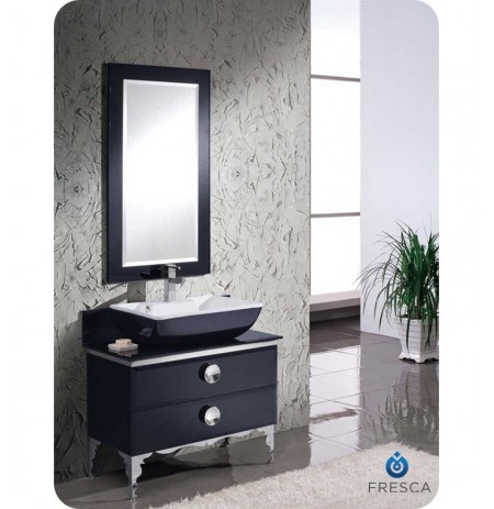 Fresca FVN7712BL Moselle 36" Modern Bathroom Vanity in Black with Glass Countertop and Mirror