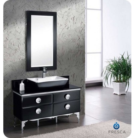 Fresca FVN7714BL Moselle 47" Modern Bathroom Vanity in Black with Glass Countertop and Mirror