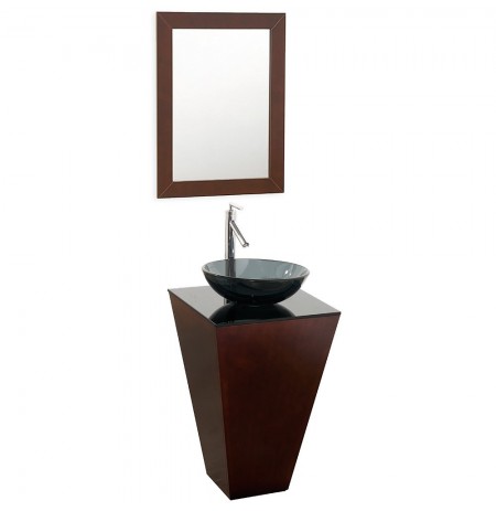 20 inch Pedestal Bathroom Vanity in Espresso, Smoke Glass Countertop, Smoke Glass Sink, and 20 inch Mirror