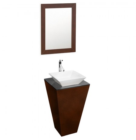 20 inch Pedestal Bathroom Vanity in Espresso, Smoke Glass Countertop, Pyra White Porcelain Sink, and 20 inch Mirror