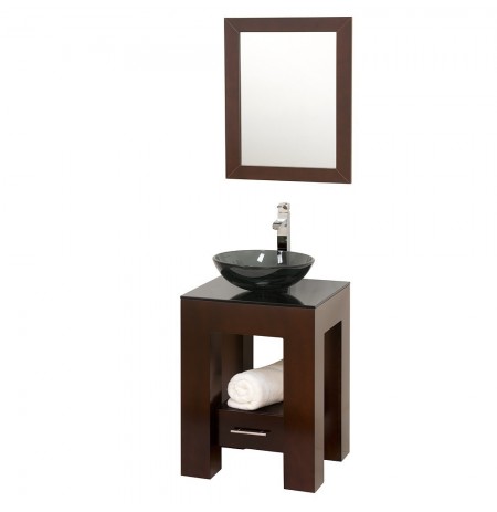 22 inch Single Bathroom Vanity in Espresso, Smoke Glass Countertop, Smoke Glass Sink, and 22 inch Mirror