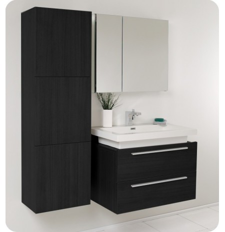 Fresca FVN8080BW Medio Modern Bathroom Vanity with Medicine Cabinet in Black