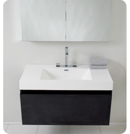 Fresca FVN8010BW Mezzo Modern Bathroom Vanity with Medicine Cabinet in Black