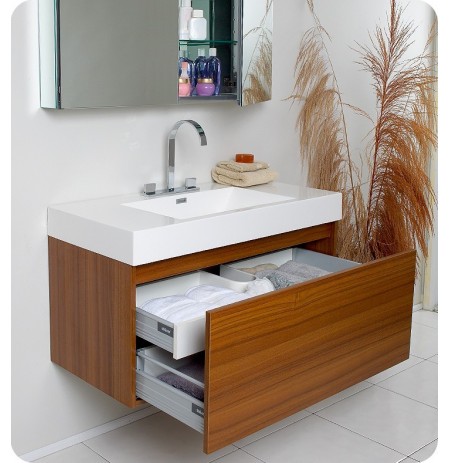 Fresca FVN8010TK Mezzo Modern Bathroom Vanity with Medicine Cabinet in Teak