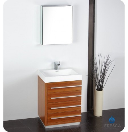 Fresca FVN8024TK Livello 24" Modern Bathroom Vanity with Medicine Cabinet in Teak