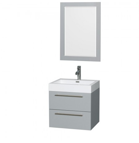 24 inch Single Bathroom Vanity in Dove Gray, Acrylic Resin Countertop, Integrated Sink, and 24 inch Mirror