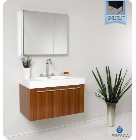 Fresca FVN8090TK Vista Modern Bathroom Vanity with Medicine Cabinet in Teak