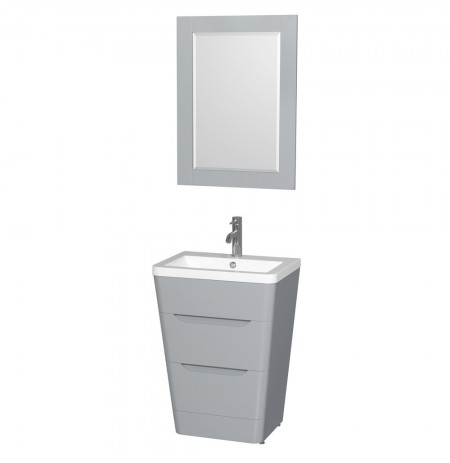 24 inch Pedestal Bathroom Vanity in Gray, Acrylic-Resin Countertop, Integrated Sink, and 24 inch Mirror