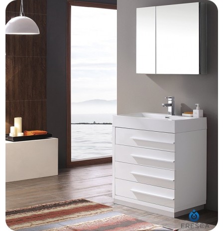 Fresca FVN8024WH Livello 24" Modern Bathroom Vanity with Medicine Cabinet in White