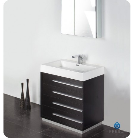 Fresca FVN8030BW Livello 30" Modern Bathroom Vanity with Medicine Cabinet in Black