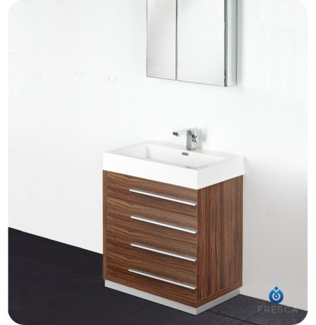 Fresca FVN8030GW Livello 30" Modern Bathroom Vanity with Medicine Cabinet in Walnut