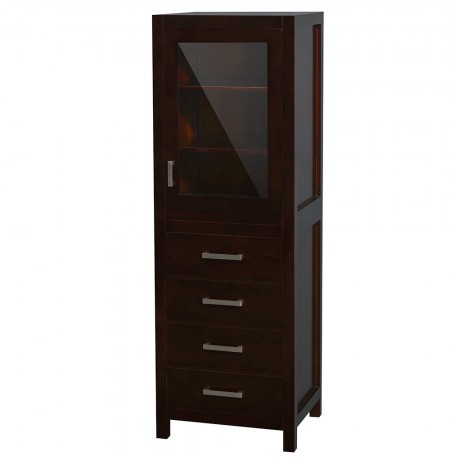 24 inch Linen Tower in Espresso with Shelved Cabinet Storage and 4 Drawers