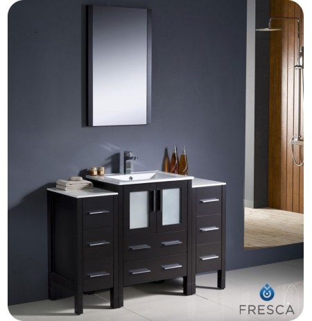 Fresca FVN62-122412ES-UNS Torino 48" Modern Bathroom Vanity with 2 Side Cabinets and Integrated Sink in Espresso