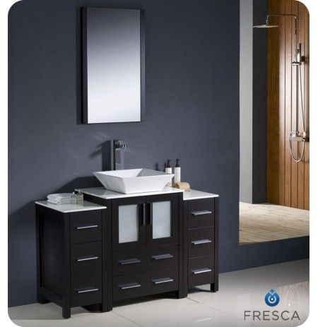 Fresca FVN62-122412ES-VSL Torino 48" Modern Bathroom Vanity with 2 Side Cabinets and Vessel Sink in Espresso